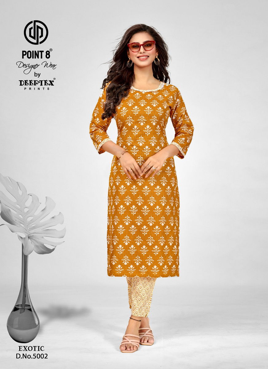 Exotic Vol 5 By Deeptex 5001 To 5008 Kurti With Bottom Wholesale Market In Surat

